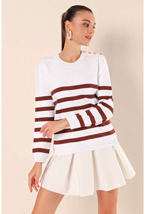 15820 Striped Sweater With Buttons