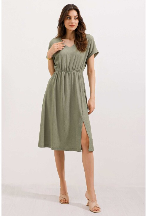 2378 Knit Dress With V-Neck And Slit