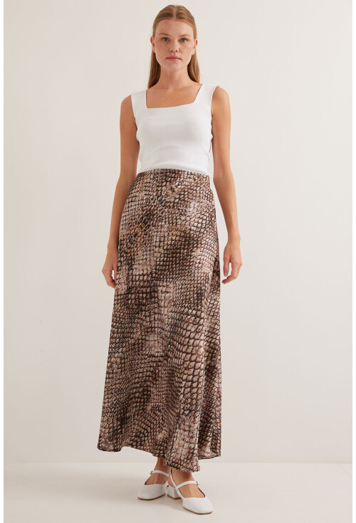 Womens Patterned Satin Skirt 15877