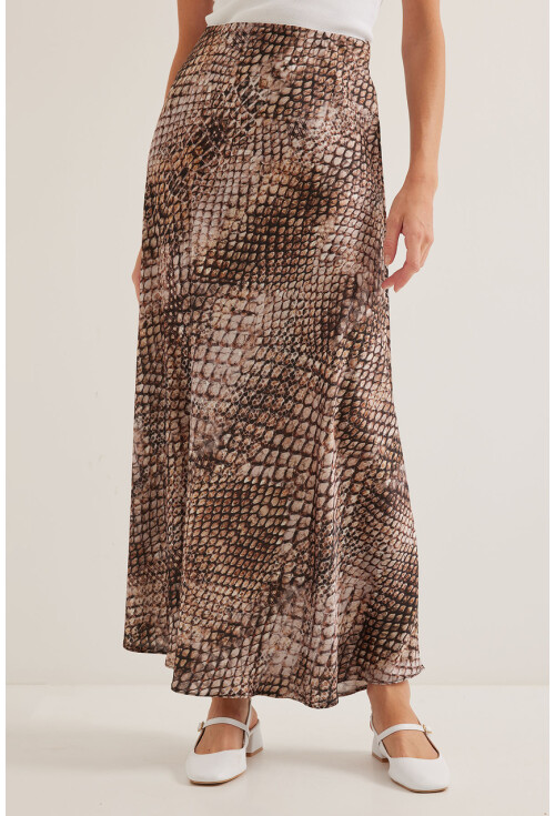 Womens Patterned Satin Skirt 15877