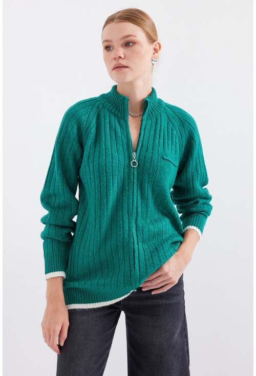 15863 Zippered Knit Cardigan
