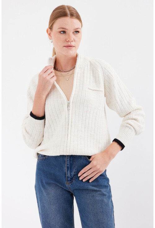 15863 Zippered Knit Cardigan
