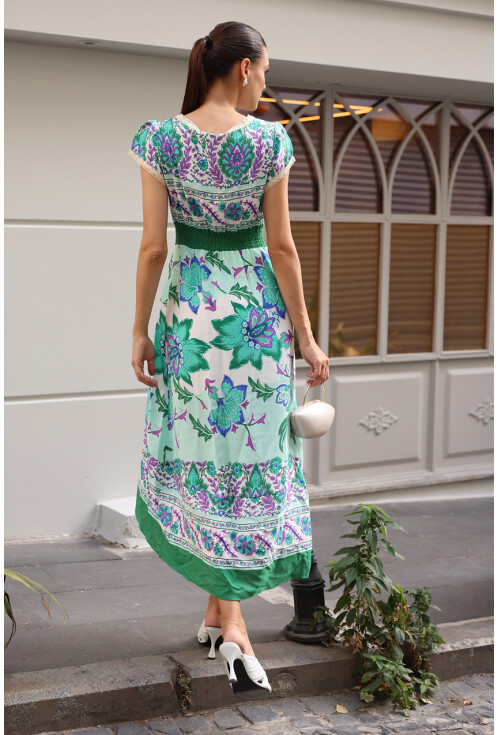1701 Elastic Waist Patterned Dress
