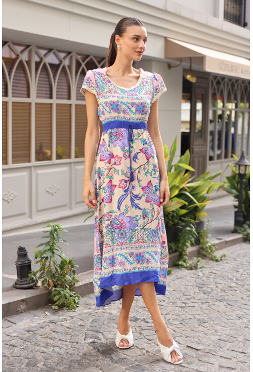 1701 Elastic Waist Patterned Dress