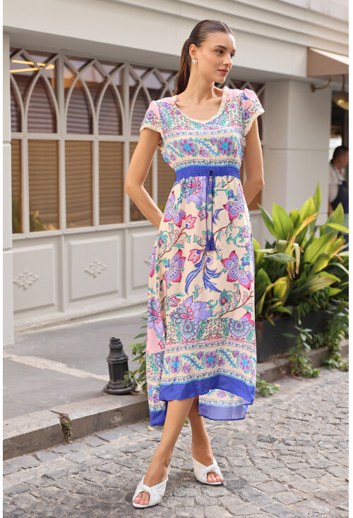 1701 Elastic Waist Patterned Dress