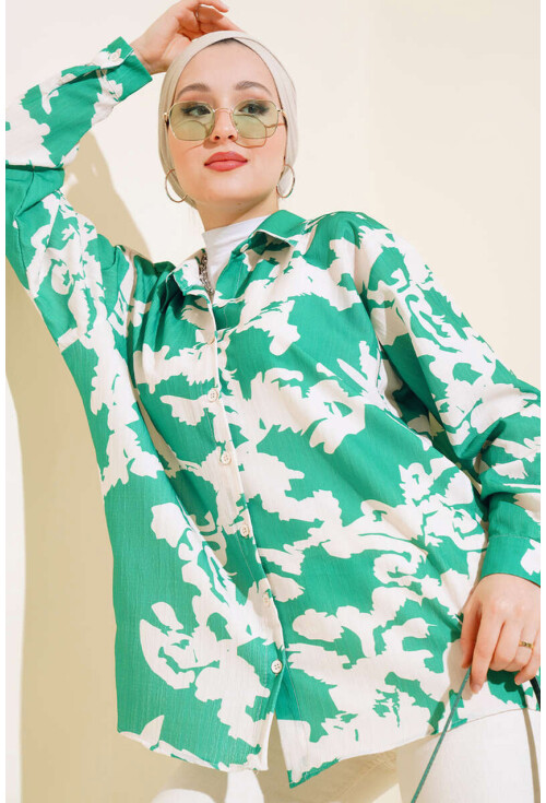 20179 Patterned Long Oversized Shirt