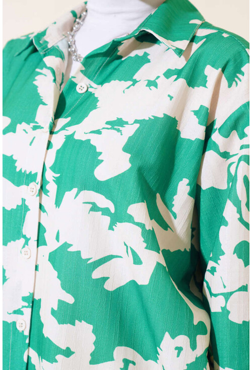 20179 Patterned Long Oversized Shirt