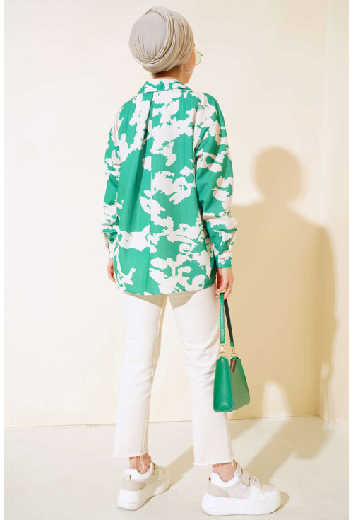 20179 Patterned Long Oversized Shirt