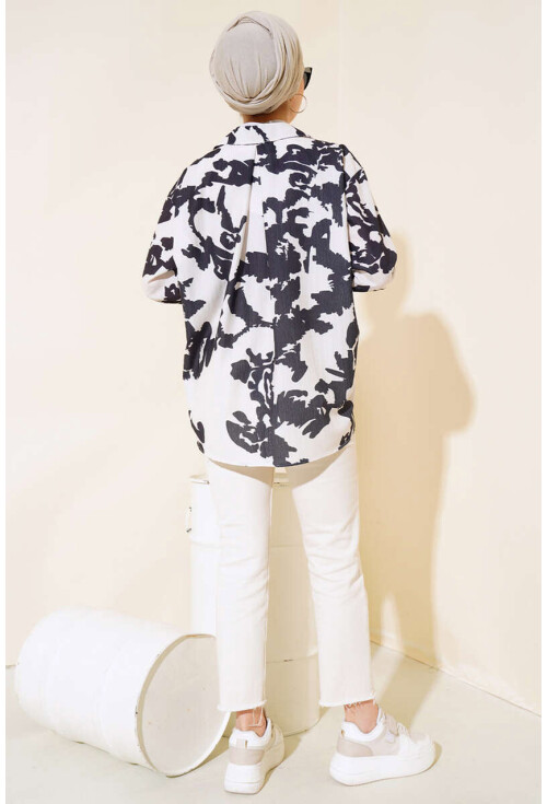 20179 Patterned Long Oversized Shirt