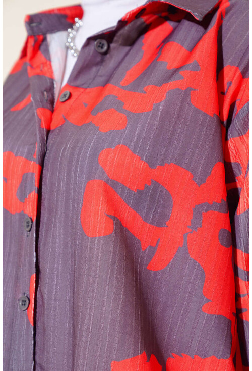 20179 Patterned Long Oversized Shirt