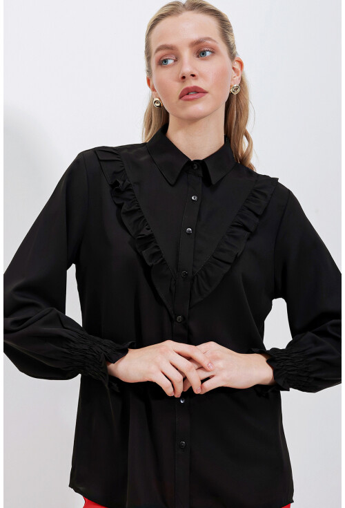 20223 Fırfırlı Uzun Kol Gömlek