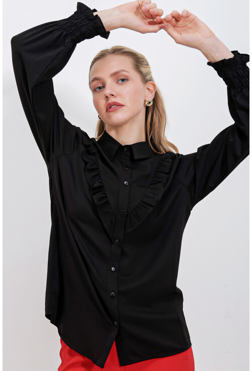 20223 Fırfırlı Uzun Kol Gömlek