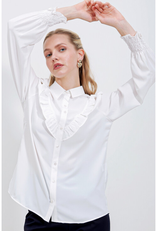 20223 Fırfırlı Uzun Kol Gömlek