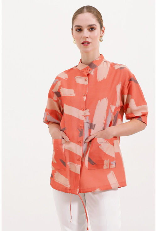 20226 Patterned Oversized Shirt