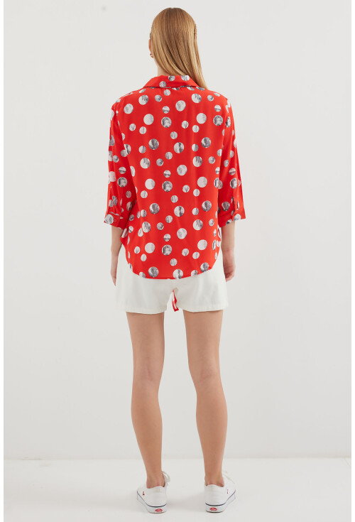 20243 Patterned Front-Tie Shirt