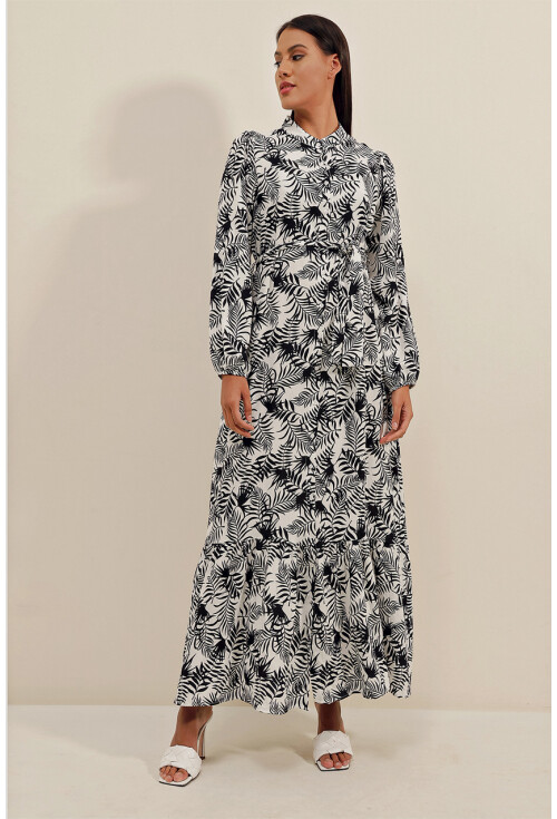 2158 Egzotik Desen Tesettür Elbise