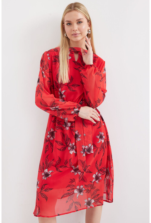 2459 Lined Patterned Tulle Dress