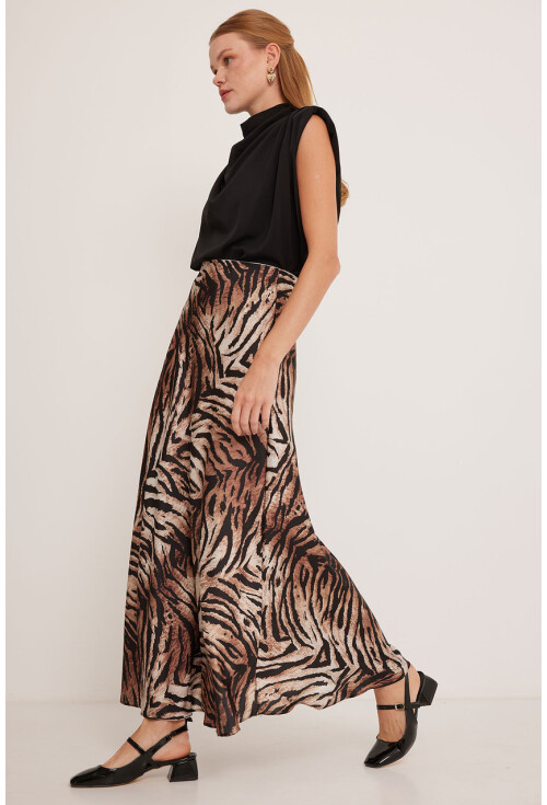 Womens Patterned Satin Skirt 15877