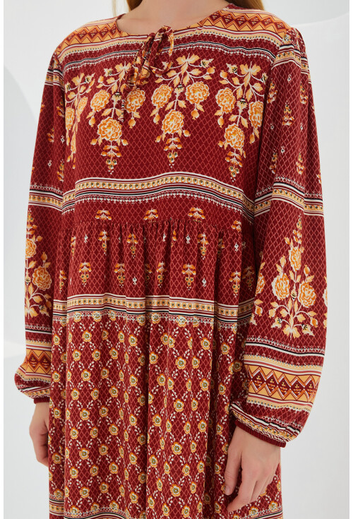 1947 Patterned Long Dress