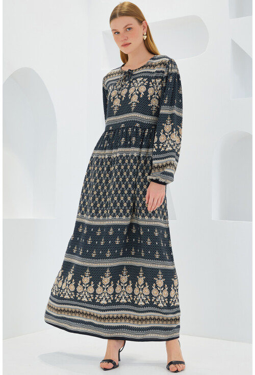 1947 Patterned Long Dress