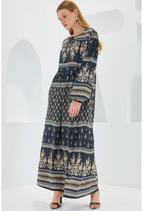 1947 Patterned Long Dress