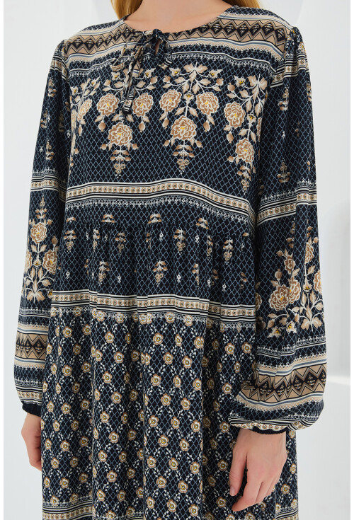 1947 Patterned Long Dress