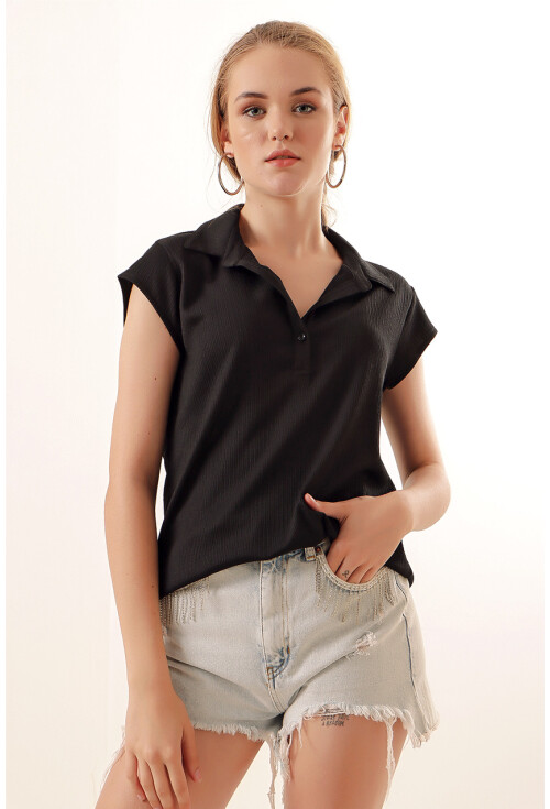 20123 Polo Collar Knit Blouse