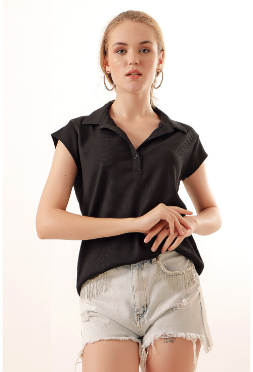 20123 Polo Collar Knit Blouse