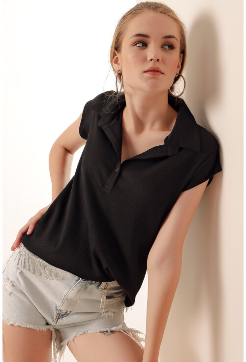 20123 Polo Collar Knit Blouse