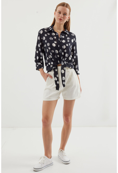 20243 Önü Bağlamalı Desenli Gömlek