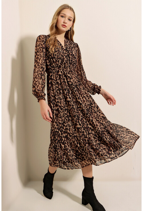 2137 Patterned Chiffon Dress