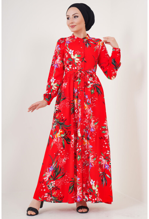2144 Mandarin Collar Hijab Dress