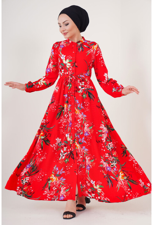 2144 Mandarin Collar Hijab Dress