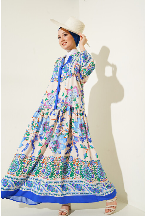 2423 Otantik Desenli Elbise