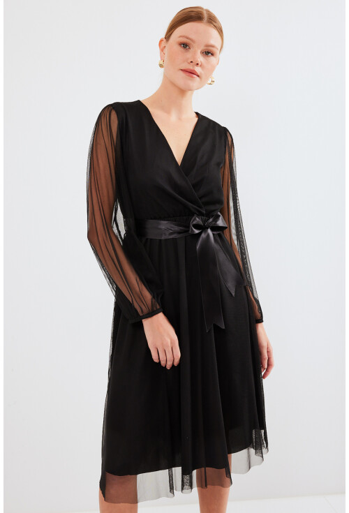 2494 Wrap Collar Tulle Dress