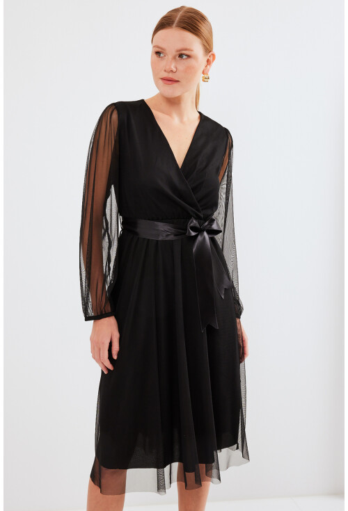 2494 Wrap Collar Tulle Dress