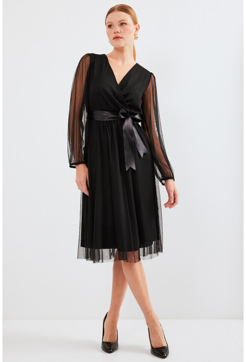 2494 Wrap Collar Tulle Dress