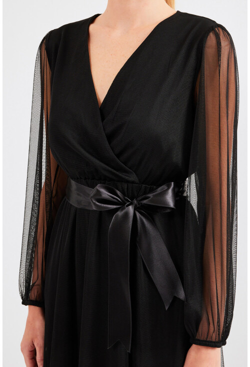 2494 Wrap Collar Tulle Dress