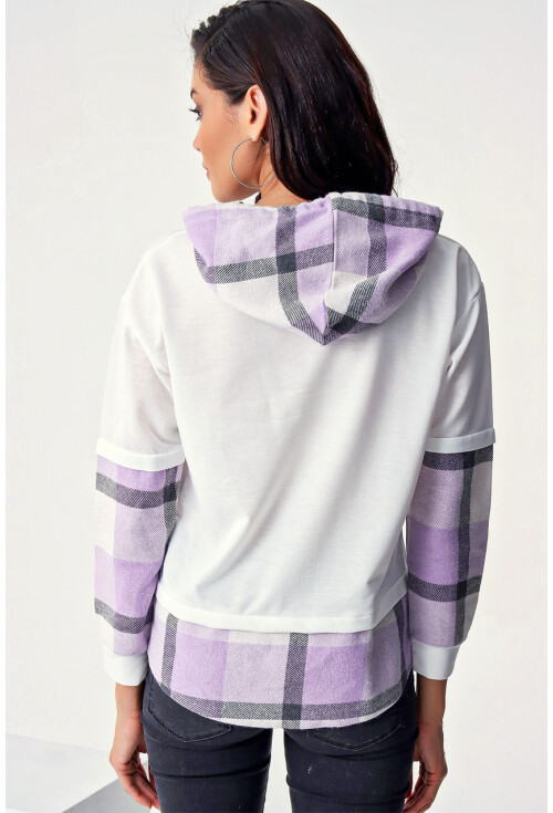 4245 Hooded Sweatshirt With Plaid Detail