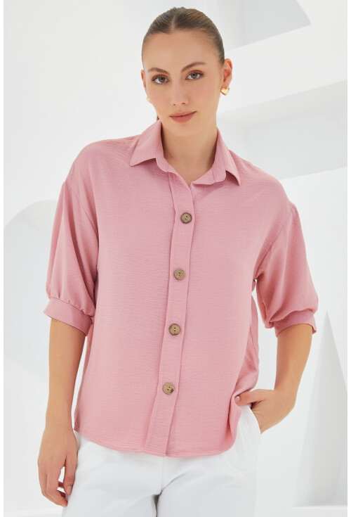 Kısa Kol Oversize Keten Gömlek 20240