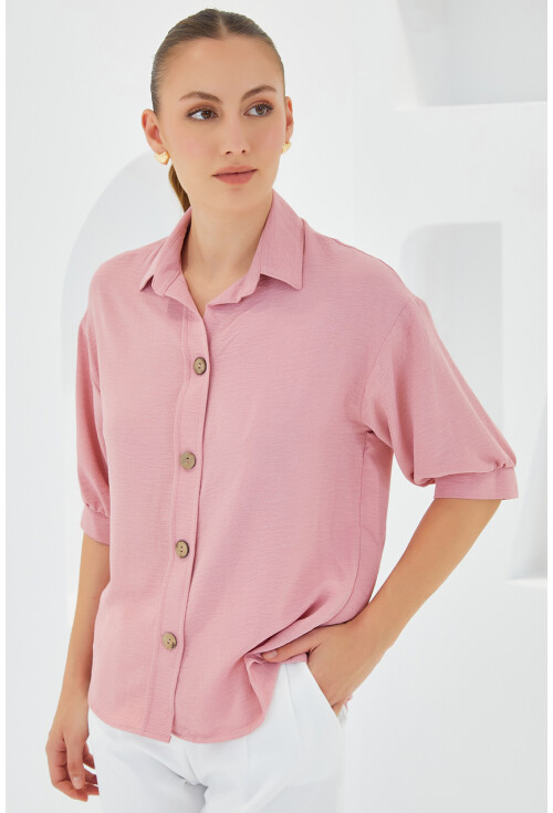 Kısa Kol Oversize Keten Gömlek 20240