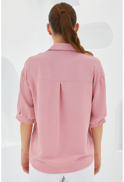 Kısa Kol Oversize Keten Gömlek 20240