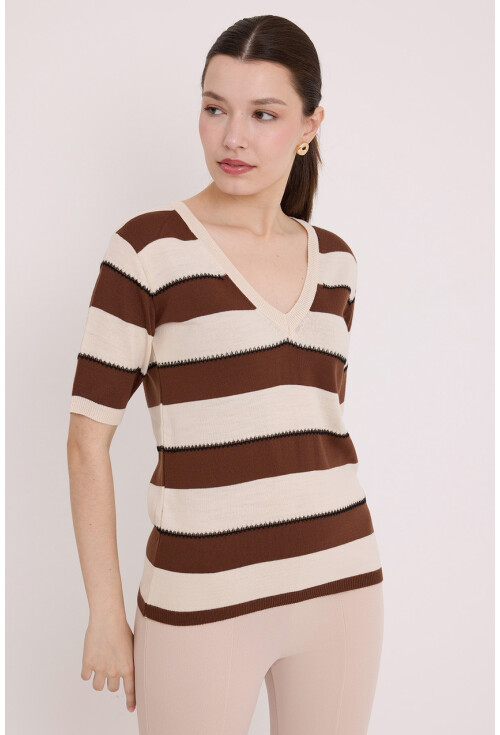 15869 Çizgili Kısa Kol Bluz