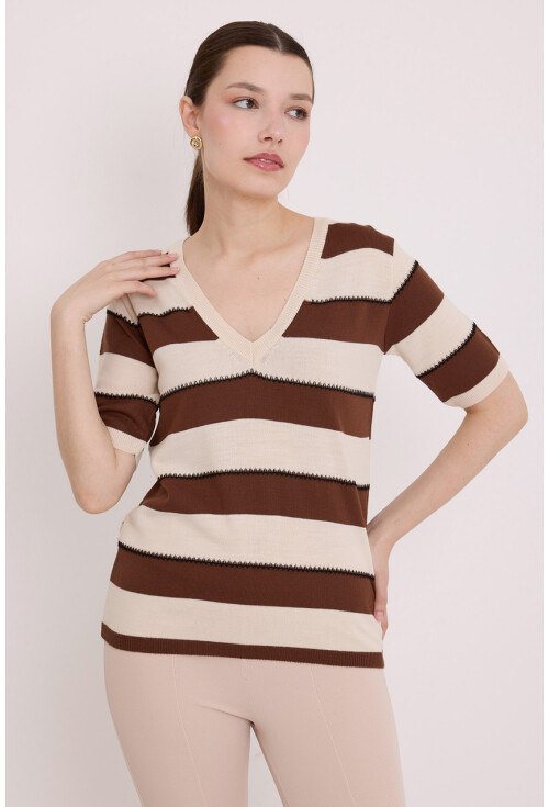 15869 Çizgili Kısa Kol Bluz