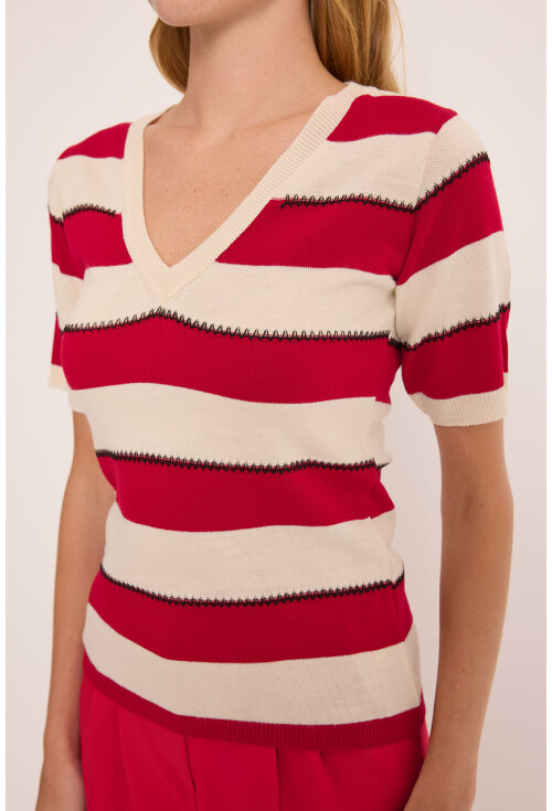 15869 Çizgili Kısa Kol Bluz