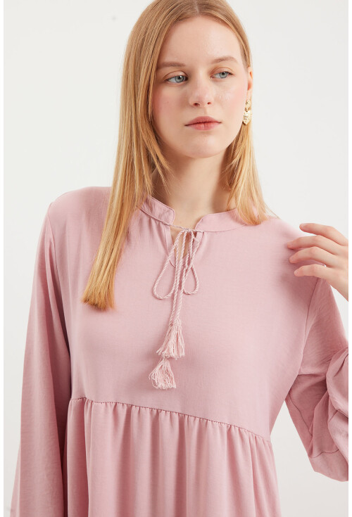 1627 Hijab Dress With Lace-Up Collar