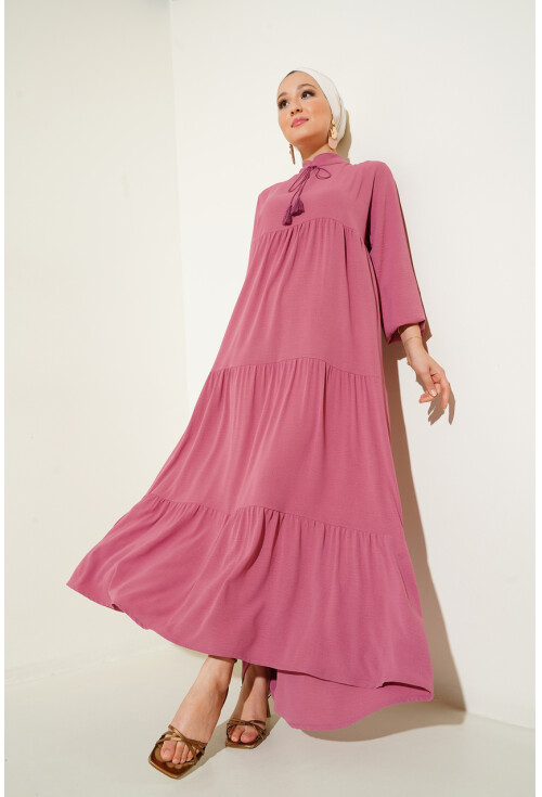 1627 Hijab Dress With Lace-Up Collar