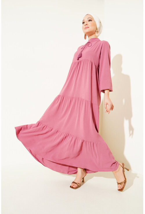 1627 Hijab Dress With Lace-Up Collar