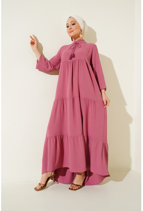 1627 Hijab Dress With Lace-Up Collar