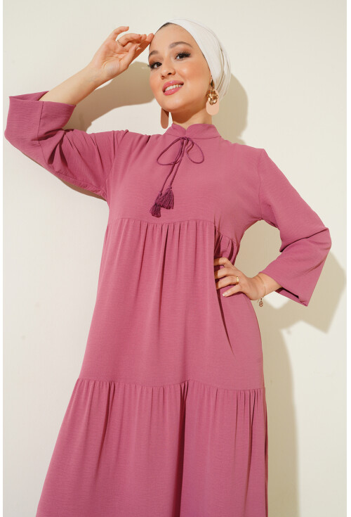 1627 Hijab Dress With Lace-Up Collar